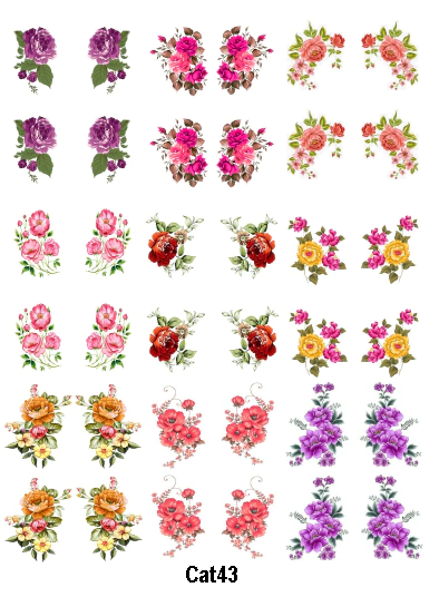 Adesivos para unha, cartela com flores (36 unidades, 18 pares)