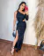 {Desirée} Vestido Longo Sereia Aberto na Cintura em Paetê Manga Removível (Preto)