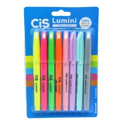 Marca Texto Cis Lumini C/ 4 Cores Pastel + 4 Cores Neon