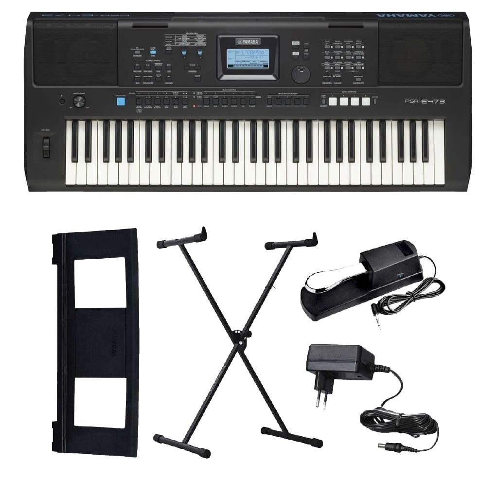 Teclado Yamaha PSR E473 5/8 + Suporte X + Capa+ Pedal Cherub