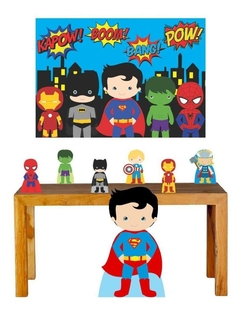 Super Kit Totem Display Decoração Heróis Cute + Painel
