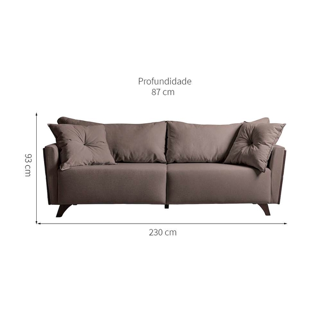 Sofá 3 Lugares Gales Veludo Marrom 230 cm