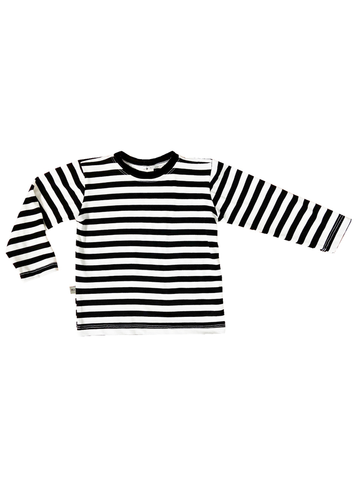Camiseta Infantil Manga Longa Listradinha Preto e Branco | Momuá