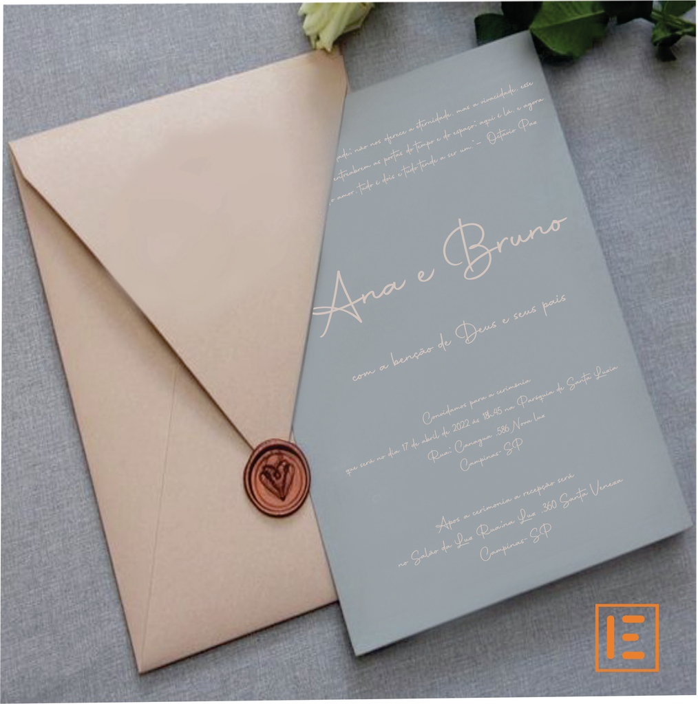Convite Envelope cinza com rose golde Ref. 09