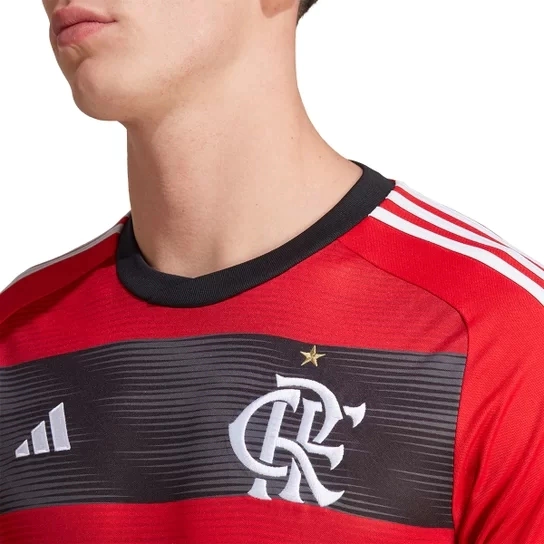 Camisa Flamengo I 23/24 Torcedor Adidas Masculina - Vermelho+Preto