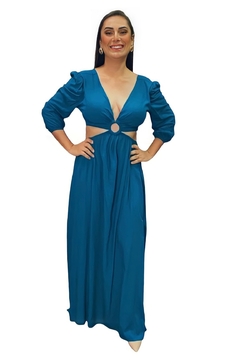 Vestido Longo Decote Argola Lucy Azul Petroleo - comprar online