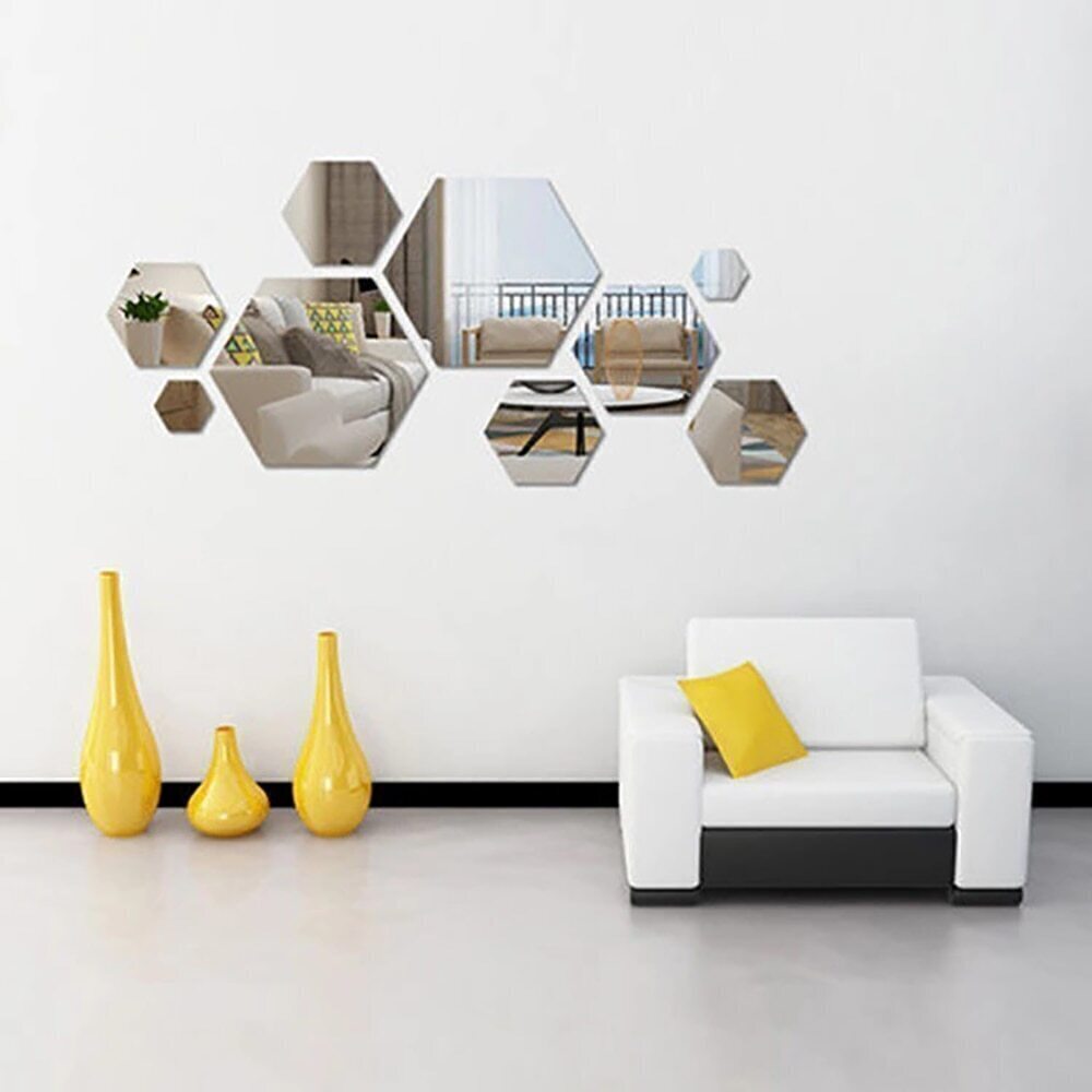 Espejo 3D acrílico de 12 piezas, pegatina hexagonal para pared