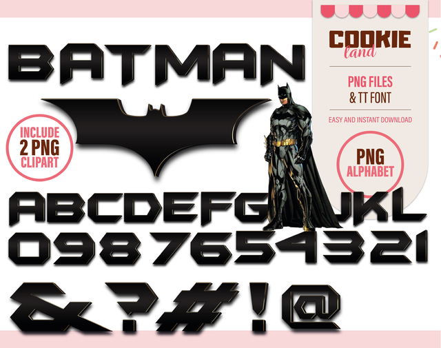 Batman PNG alphabet clipart - TTF Batman FONTS