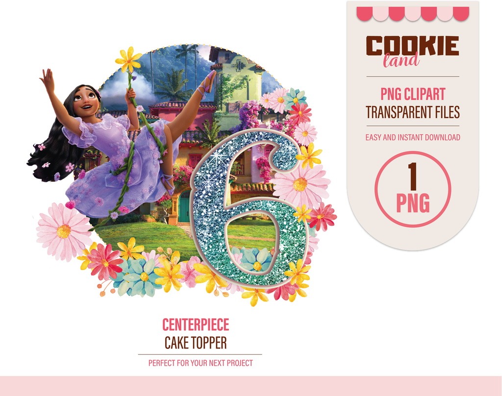 Encanto Isabela Clipart PNG, Encanto Birthday, number 6 cake topper