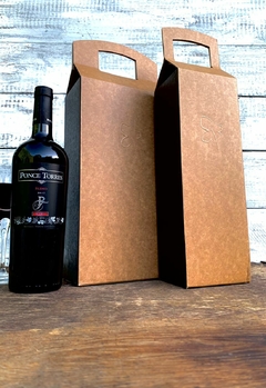 Caja con Manija para 1 o 2 Botellas (BAP) Ideal para regalos, botellas, presentes