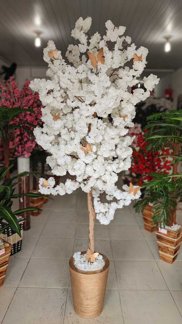 Arvore de Cerejeira Neve Tronco Natural - 200cm