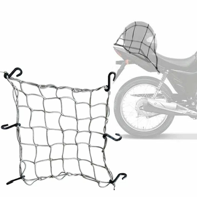 Rede Elástica Aranha Moto Capacete Bagageiro 35 x 35cm Cinza