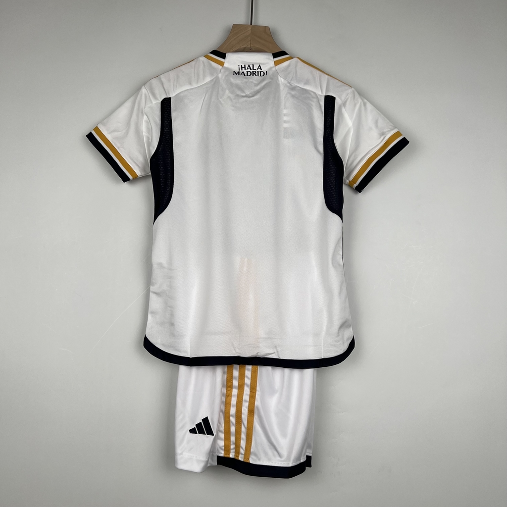 Camisa Infantil Real Madrid 2023/24 Adidas Torcedor - Branca+Dourado