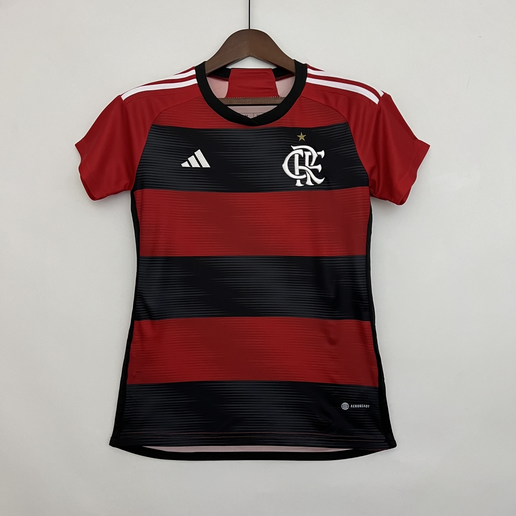 Camisa Flamengo I 23/24 Torcedor Adidas Feminina - Vermelho+Preto