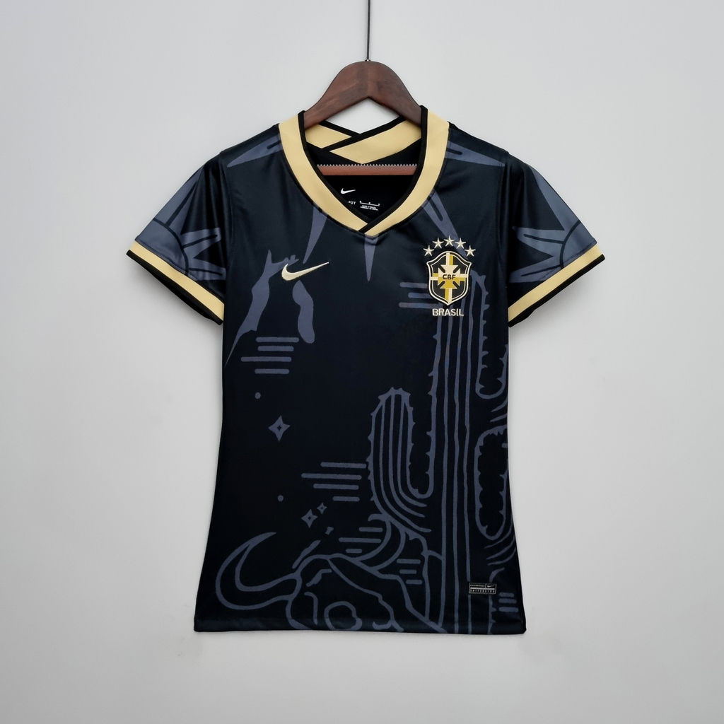 Camisa Seleção Brasil Nordeste 2022 Torcedor Nike Feminina - Preta e Dourada
