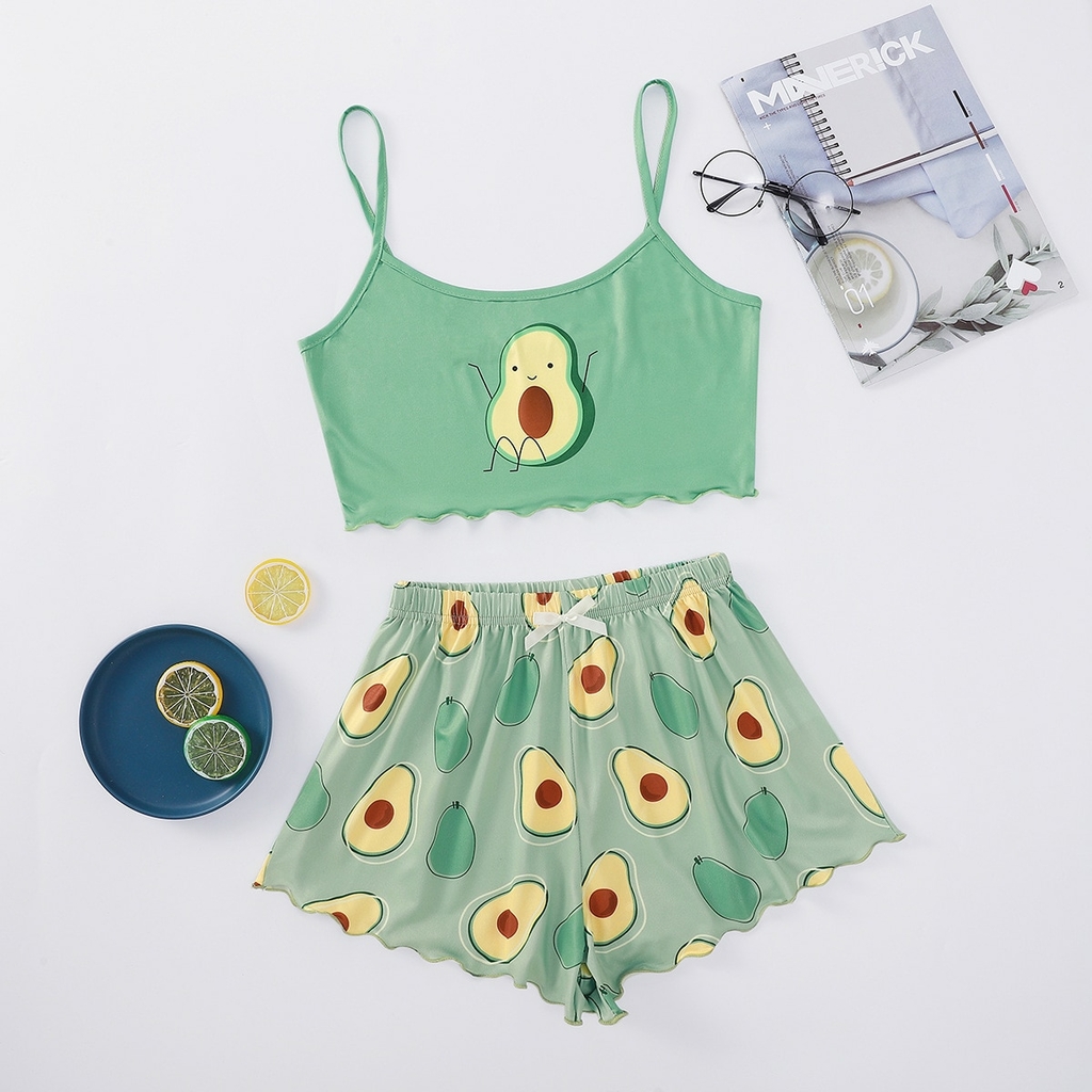 Conjunto de pijamas femininos de desenho animado kawaii, pijamas