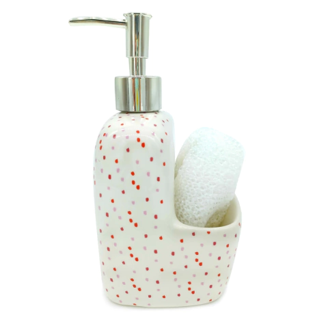 Dispenser de detergente/Jabón con porta-esponja, incluye esponja, Corazones, 11915