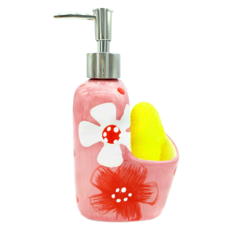 Dispenser de detergente/Jabón con porta-esponja, incluye esponja, Flores, 450ml 11920