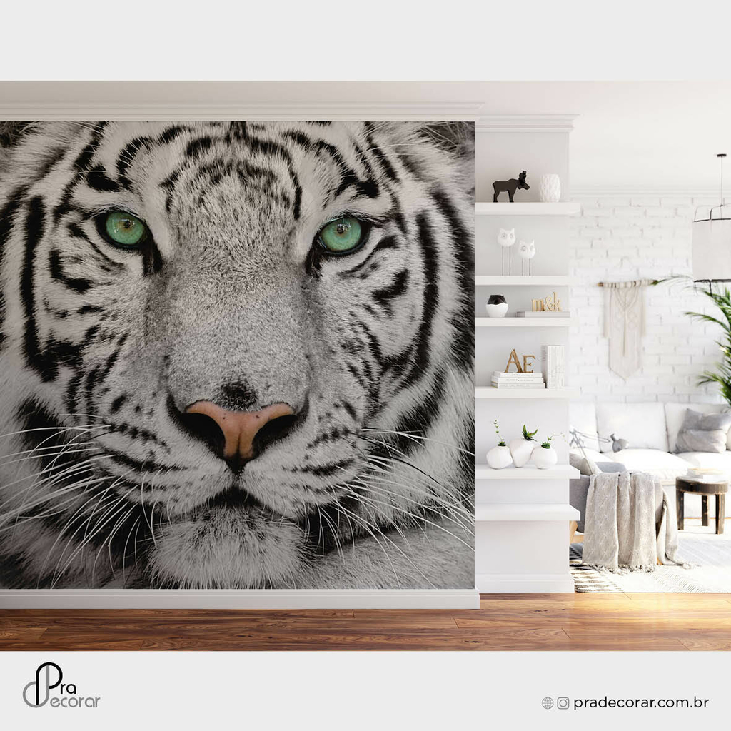 Papel De Parede Tigre Branco, Adesivo Tigre