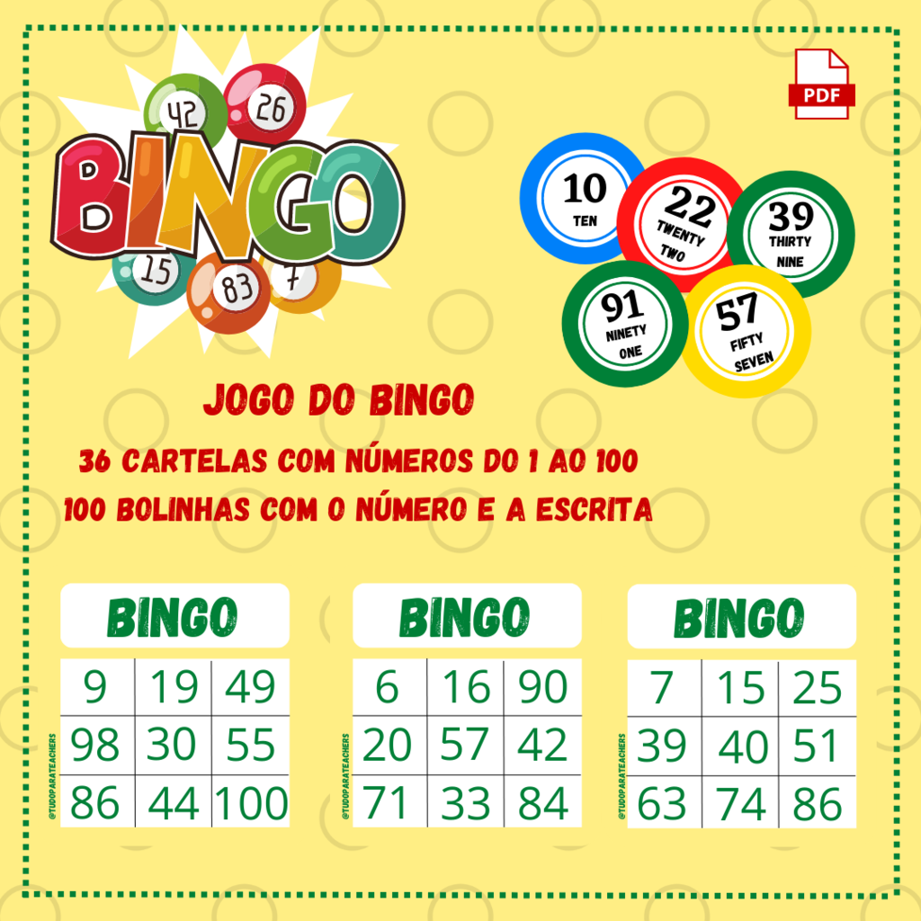 Bingo - Numbers (1-100) - Comprar em Tudo para teachers