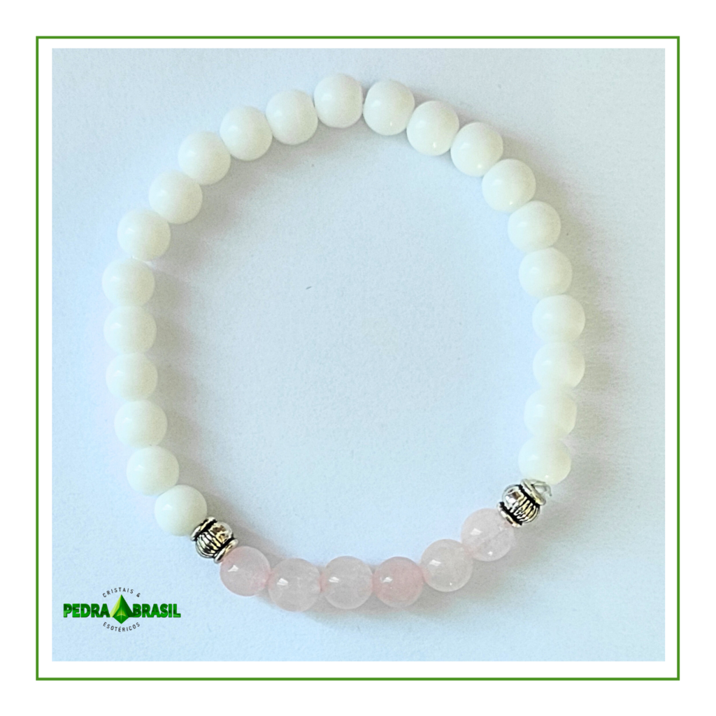 Pulseira Quartzo Branco e Rosa 6mm - Cristal de Sabedoria e Cura