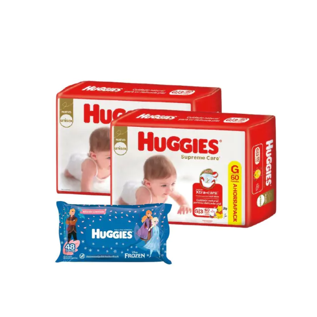 Combo 2 Huggies Supreme Care + Toallita De Regalo Huggies Frozen de 48u
