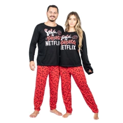 Kit 4 Pijamas Família Estampado Longo Outono Inverno - 2 Adultos 2 Infantis