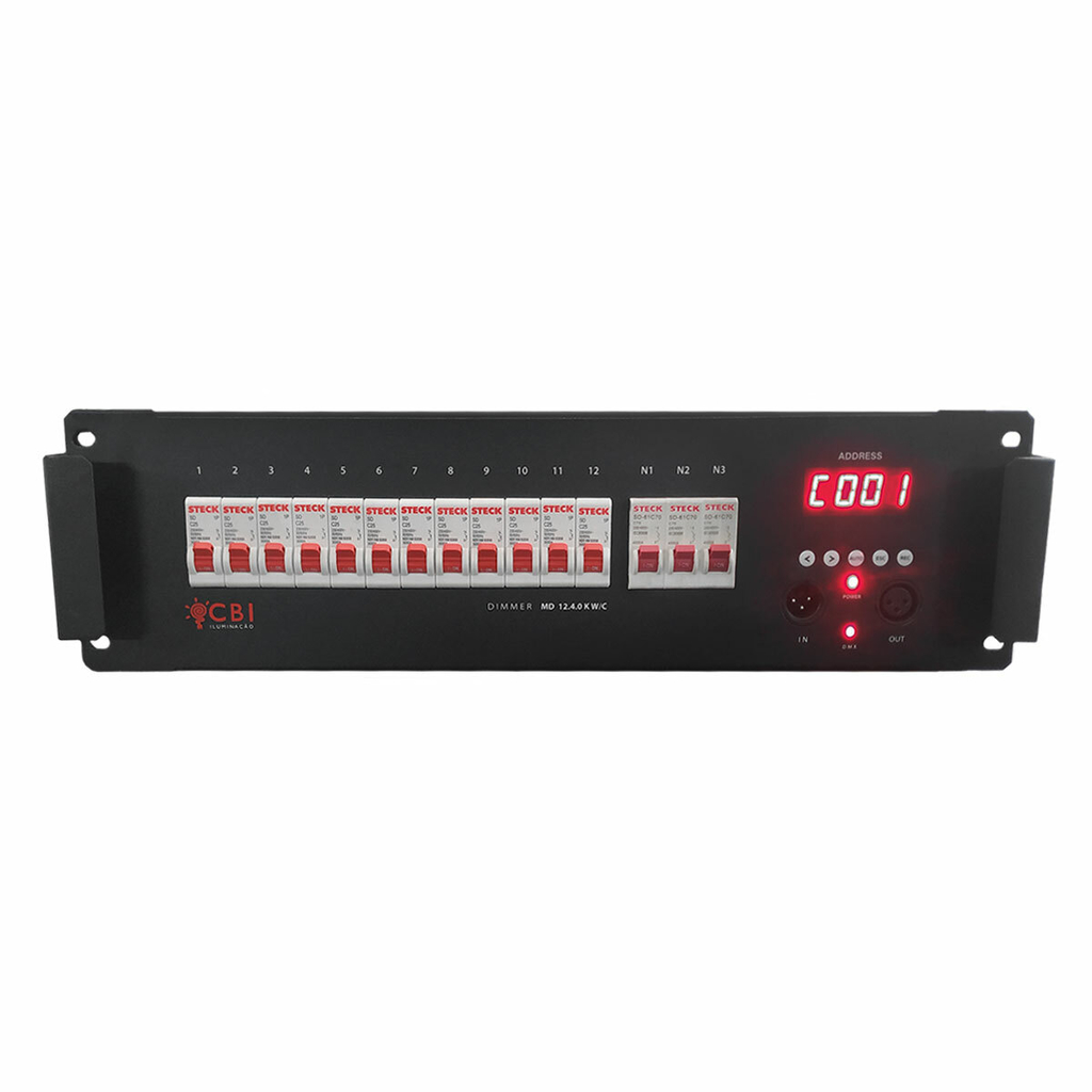 Rack Dimmer Digital DMX 12 Canais 48KW