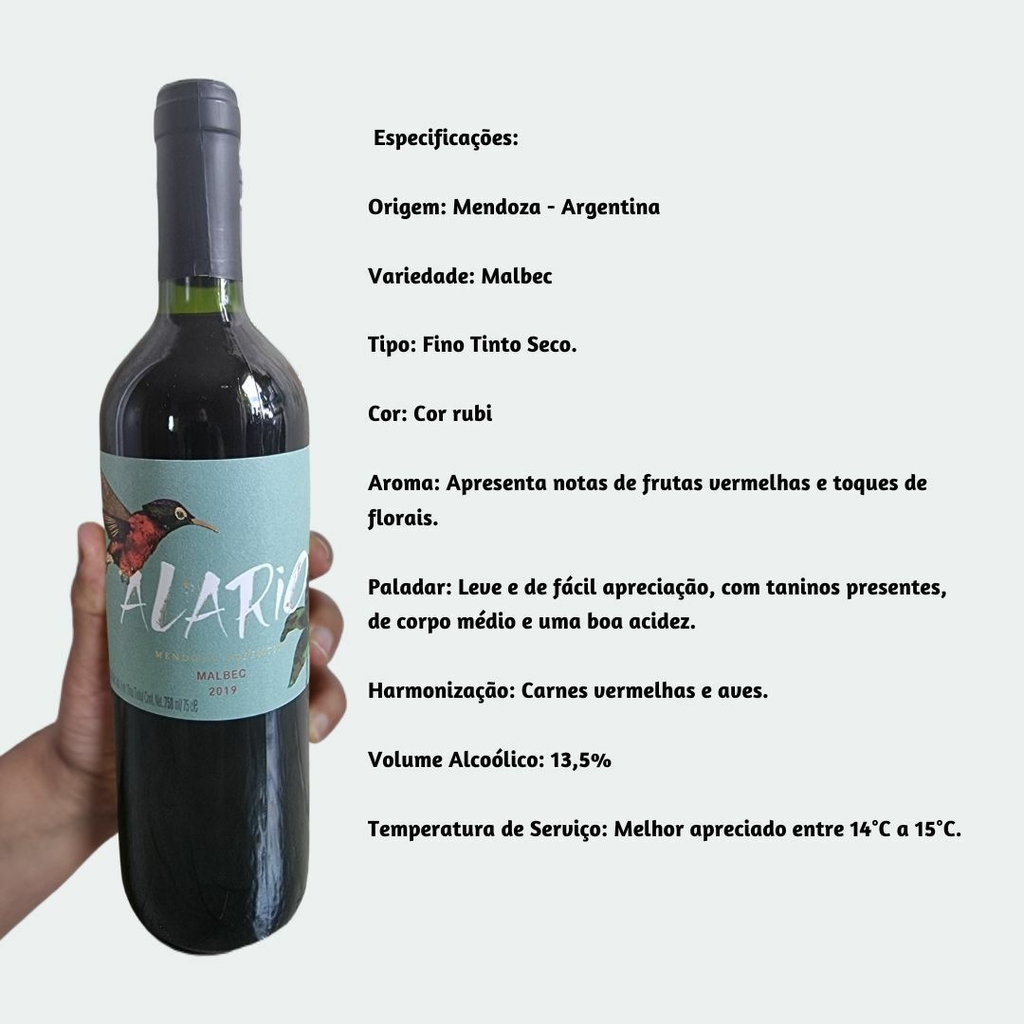 Alario Malbec - Vinho Fino Tinto Seco - 750ml / 2019 / Argentino