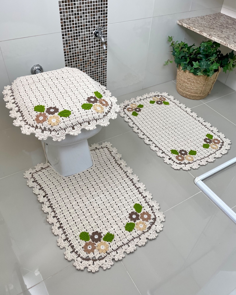 Jogo de Banheiro Floral Kit 3 Peças - Crochê Maria Veronez