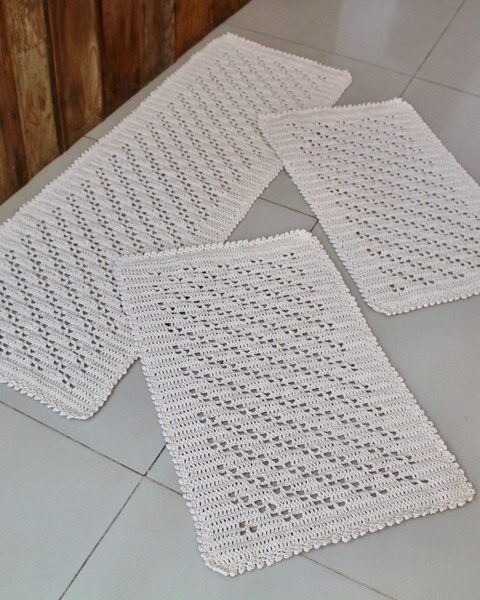 Kit Tapete Crochê para Cozinha Retangular com Aplicação 3 Peças