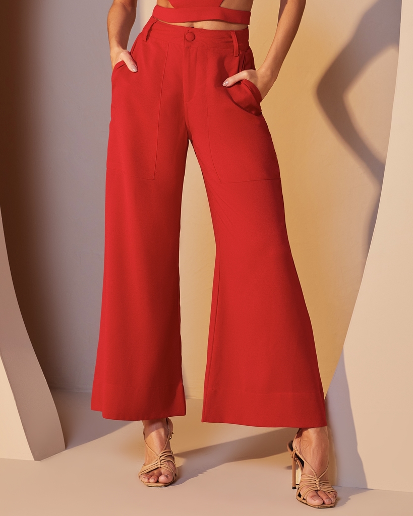 Calça Pantalona Cropped Vermelho - Comprar em Lavize