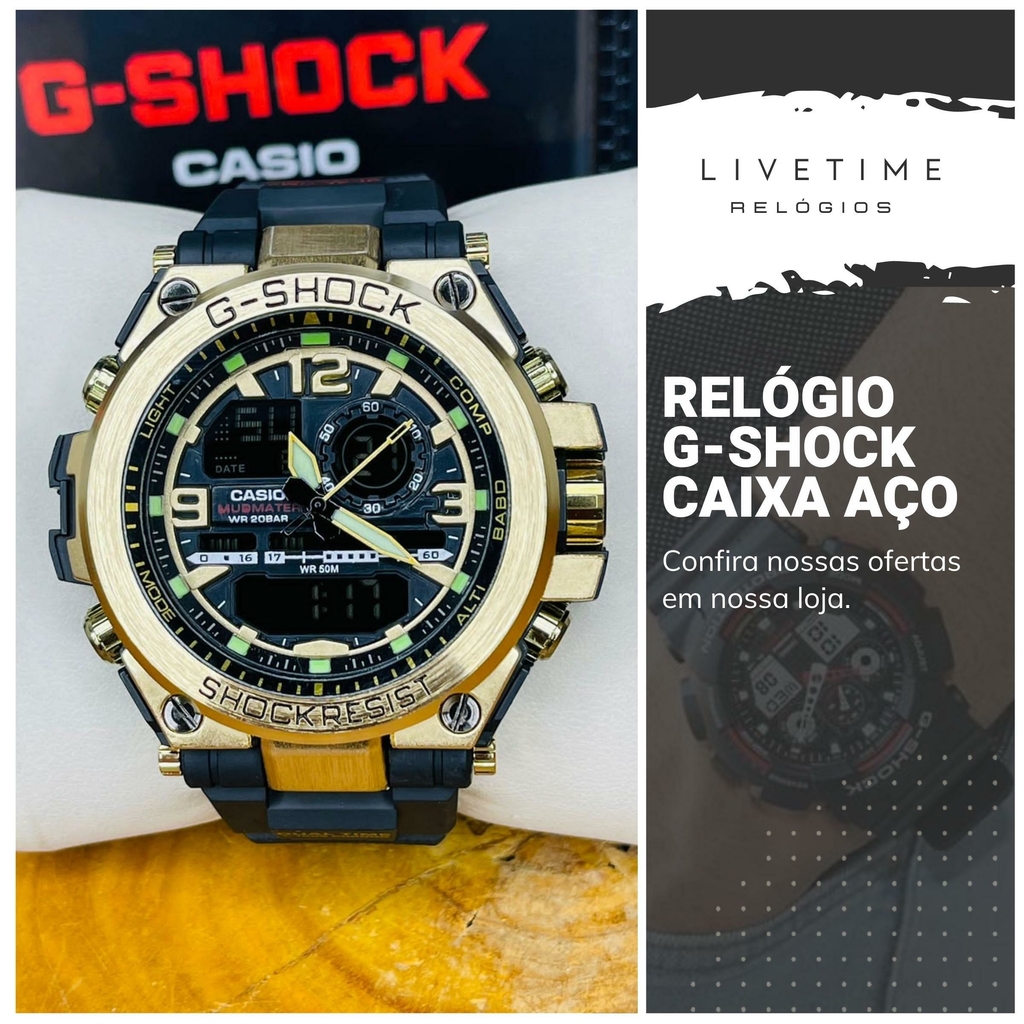 Relógio G-Shock Caixa Aço Dourado e Preto