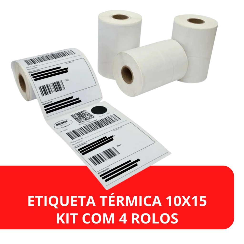4 Rolos Etiqueta 10x15 Térmica Serrilha Jumbo Mercado Envios