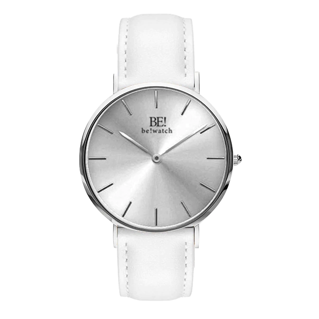 RELÓGIO BEWATCH MINIMALISTA PULSEIRA DE COURO BRANCO LEGACY PRATA FULL 40MM