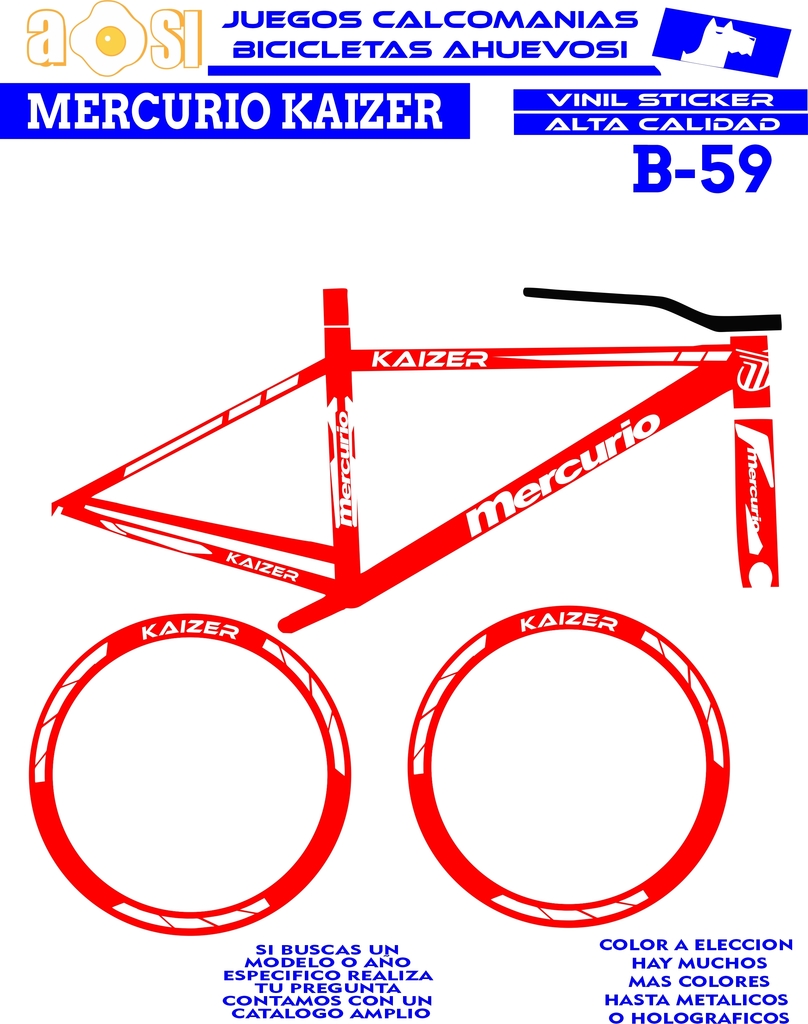 Mercurio Kaiser 26 Calcomanias para bici Personalizada con Calcomanias pra  Rines Aerodinamicos