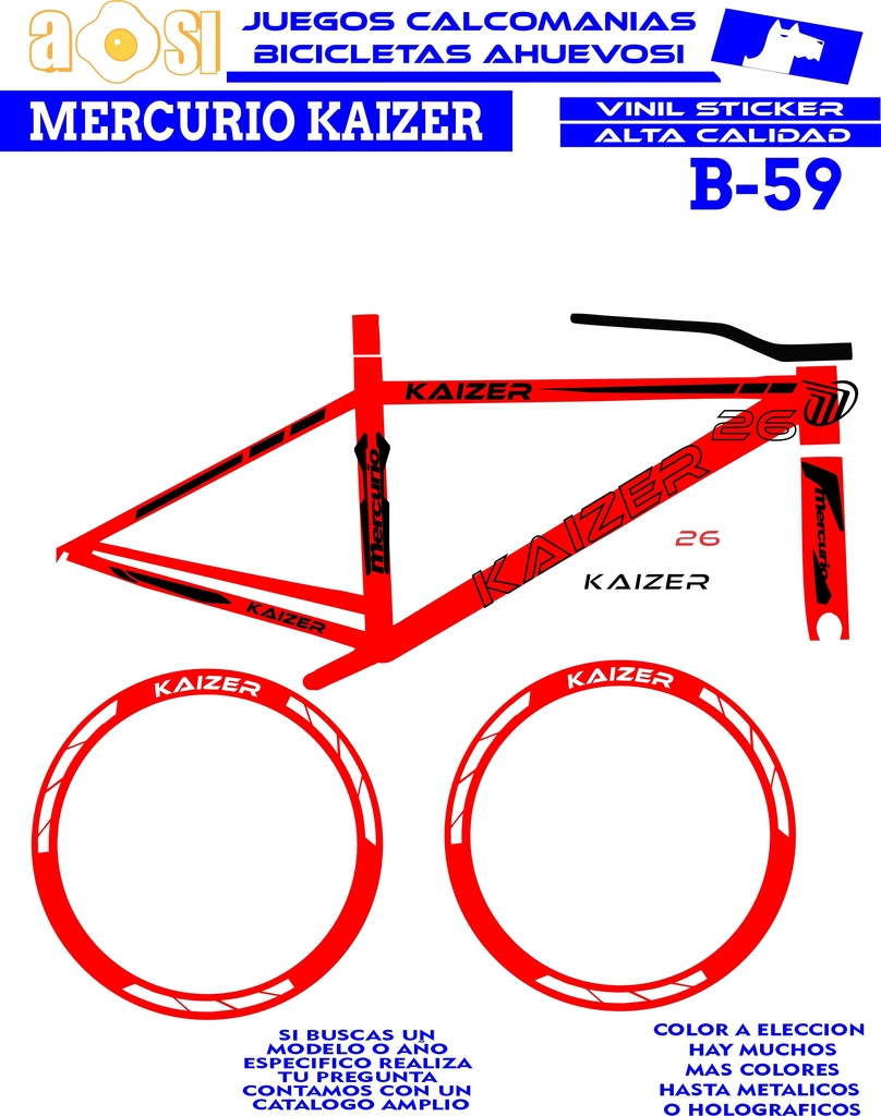 Mercurio Kaiser 26 Calcomanias para bici Personalizada con Calcomanias pra  Rines Aerodinamicos
