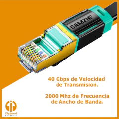 Cable de Red CAT 8 FTP Flat 40 Gbps 2000 Mhz Samzhe 5 Metros