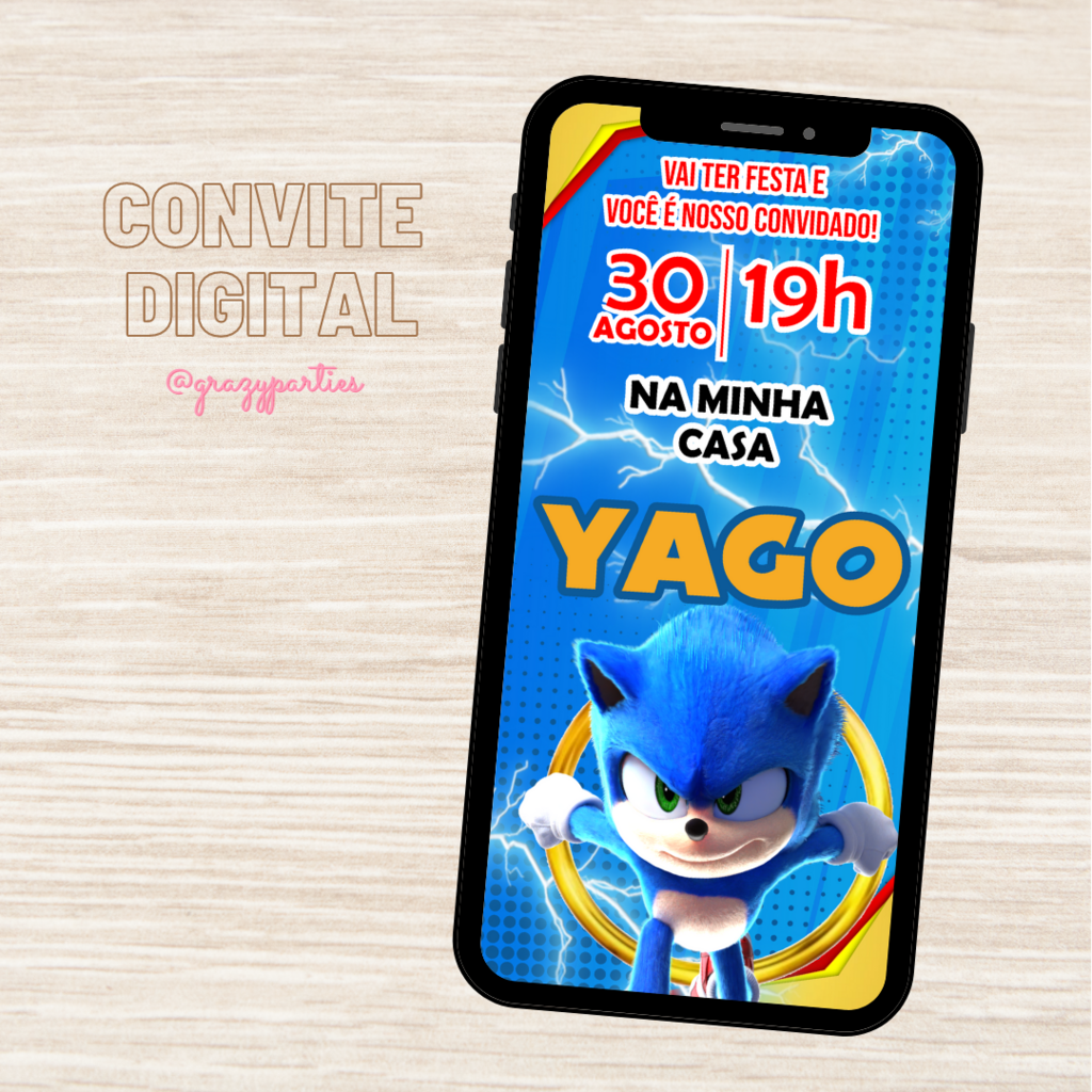 Convite digital para chá de bebê no tema Sonic