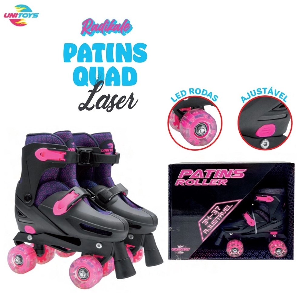 Patins Roller Skate 4 Rodas Ajustáveis Azul/branco Tam.30 a 33