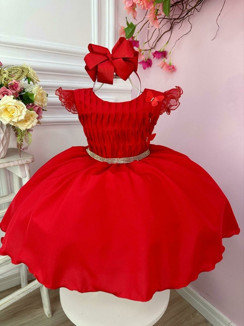 Vestido Infantil Feminino Infanti Ursinhas Xadrez Vermelho Collab