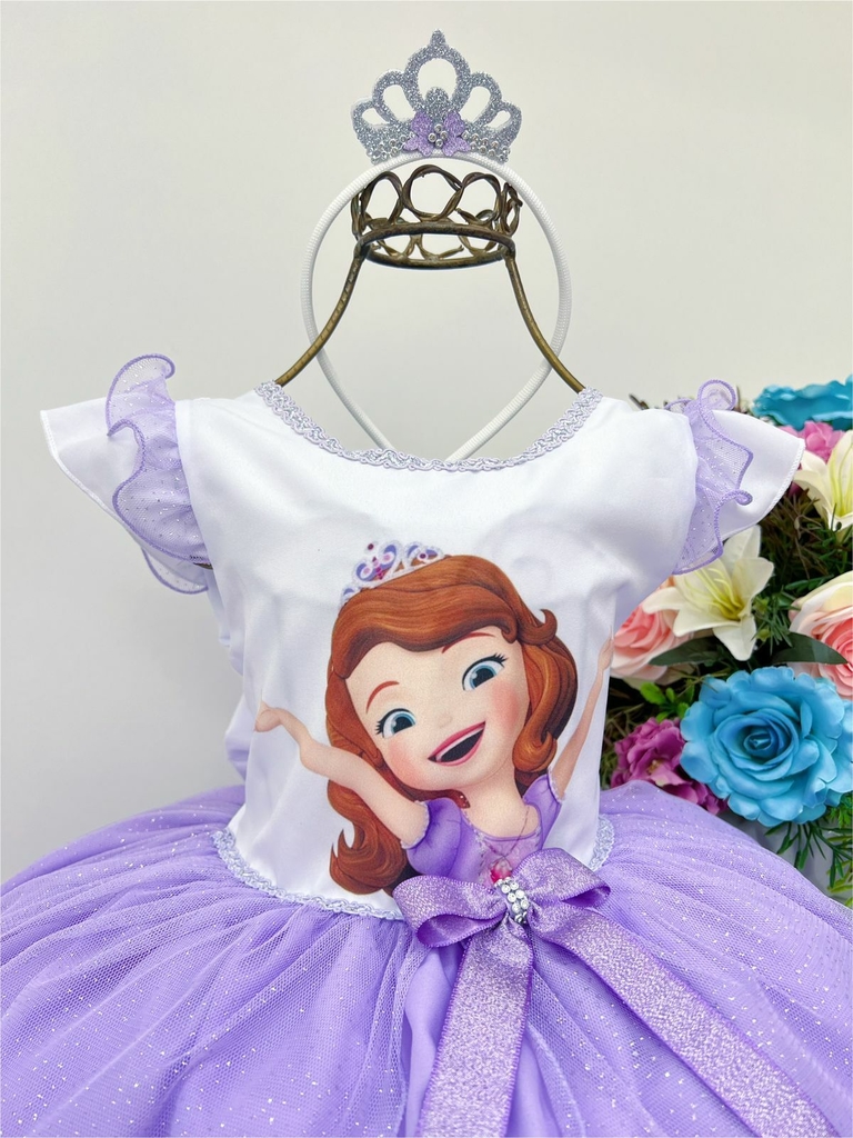 Vestido Infantil Sofia Princesa Lilás Strass Luxo Festas