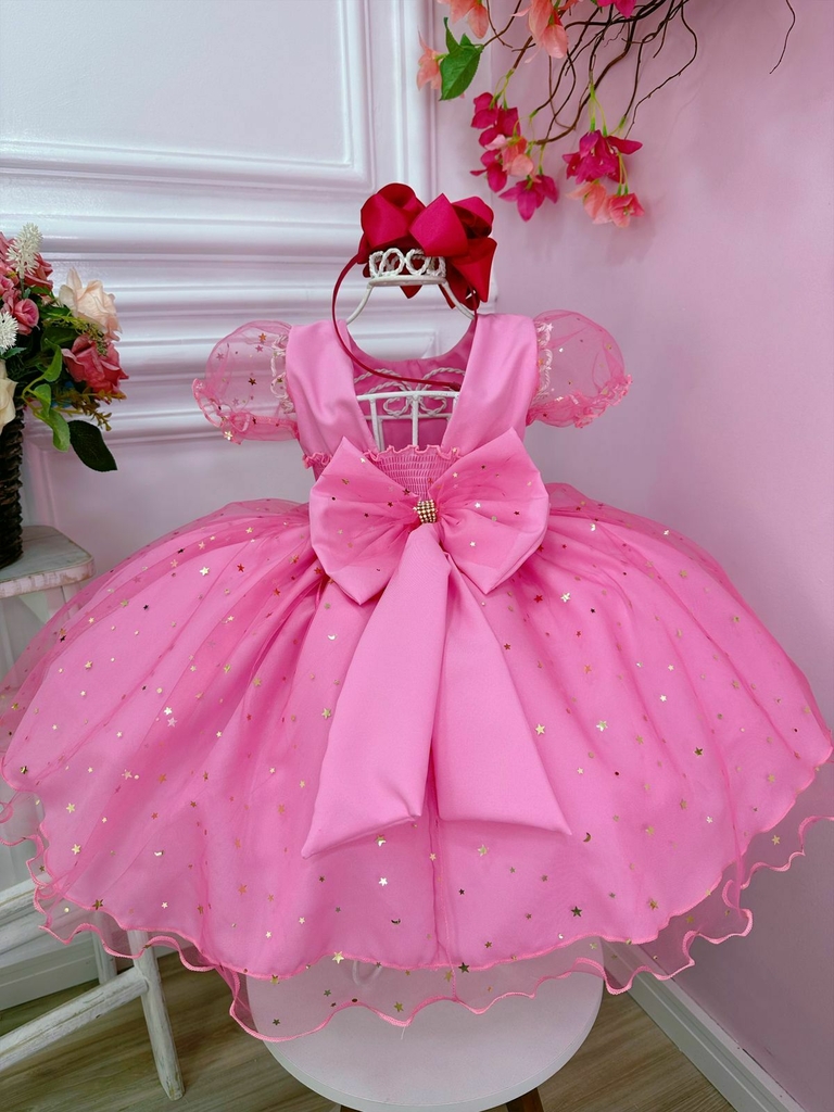 Vestido infantil rosa tema Barbie princesa