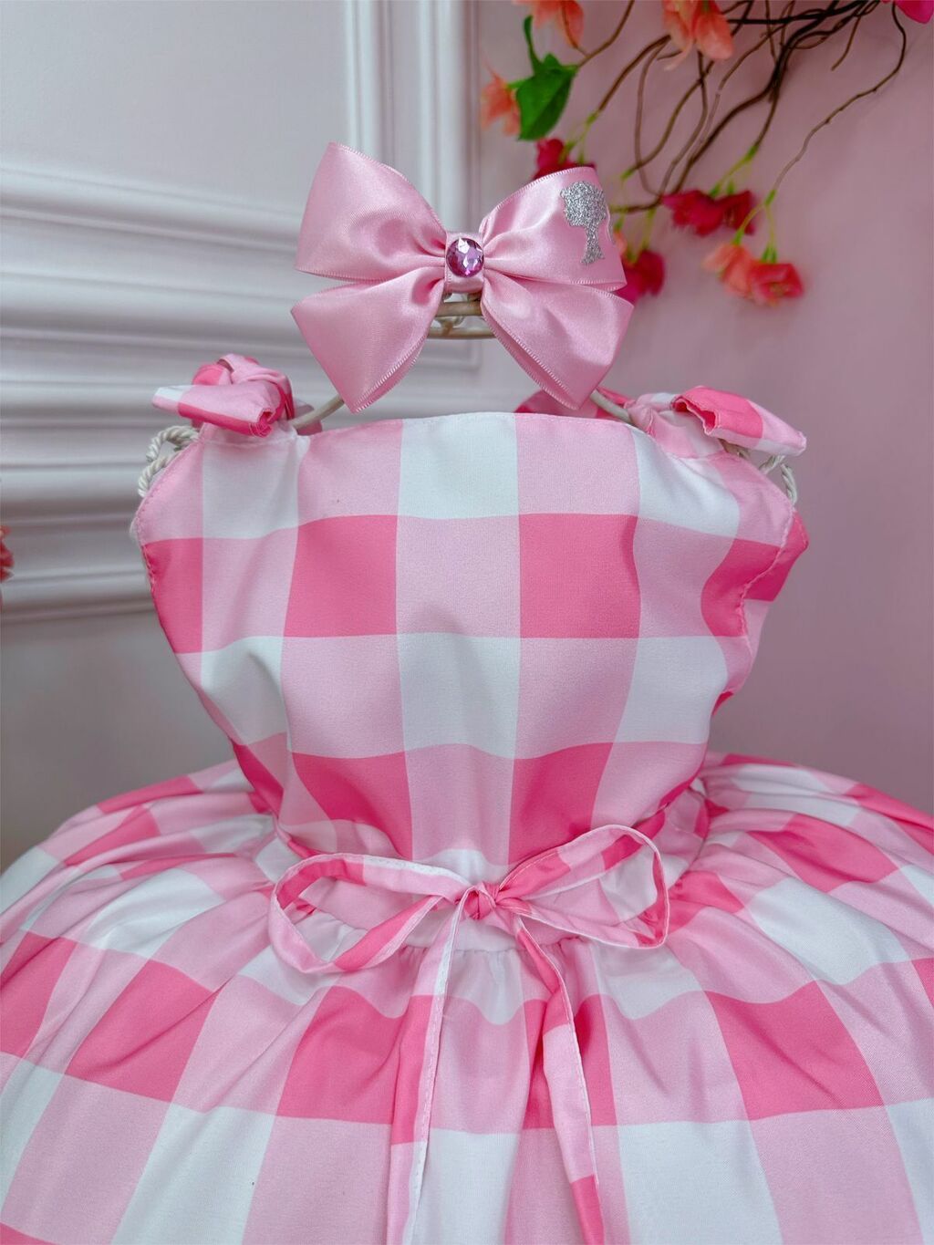 Vestido Barbie Filme Infantil Rosa Bebe Xadrez Regata Luxo