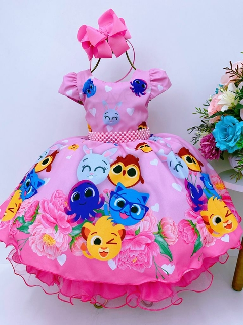 Vestido Infantil Cinderela Renda com Peitoral Bordado Azul de Festa  Aniversário Luxo