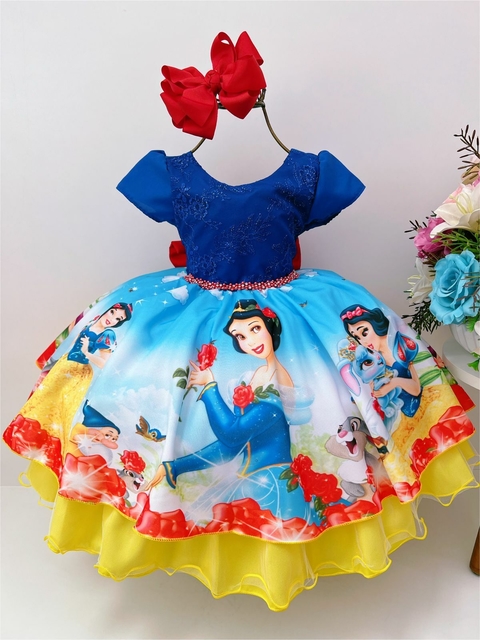 Vestido Infantil Cinderela Azul brilho com tiara - Fabuloso Ateliê