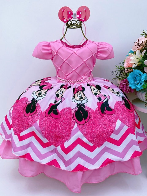 Vestido infantil Barbie Pink Babados Glitter Brilho luxo