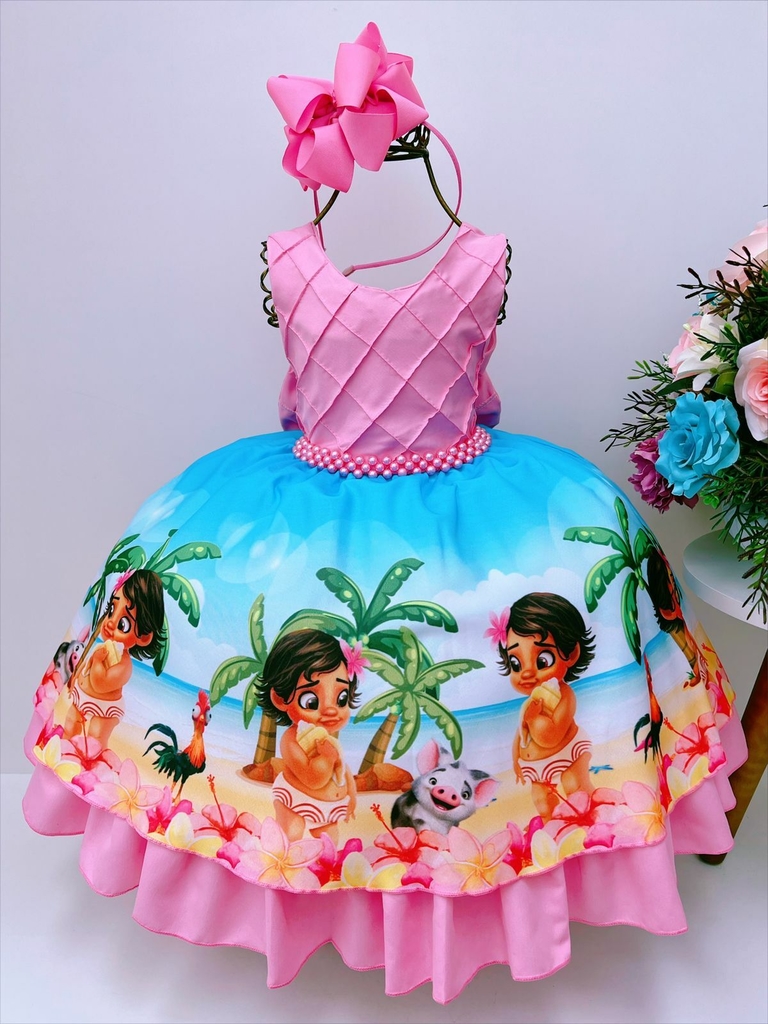 Vestido Infantil de Festa Rosa Bebê Luxo Princesa