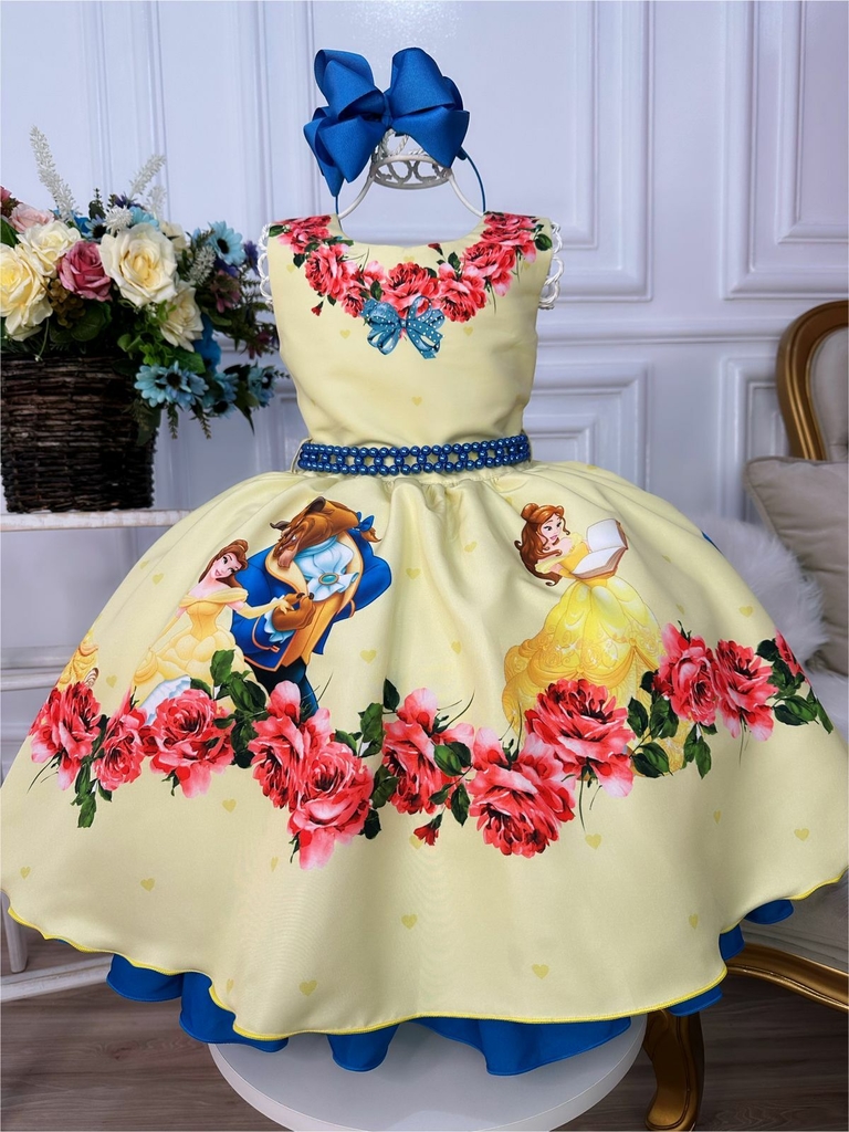 Vestido Infantil Frozen Princesas Com Cinto de Pérolas