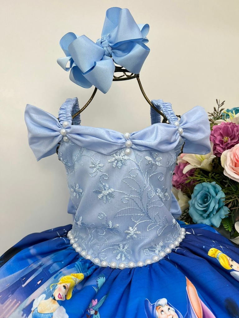 Vestido Infantil de Festa Azul Princesa Cinderela